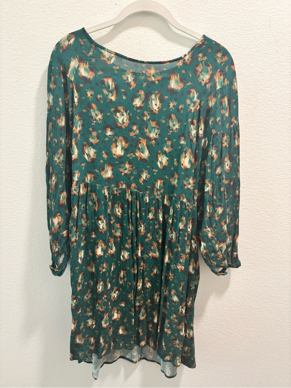 Uncle Frank Teal Print Long Sleeve Women's Dress, size XS